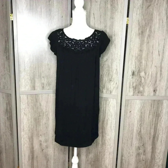 Joie XS Mini Black Dress Short Sleeves Embroidered - Picture 1 of 10